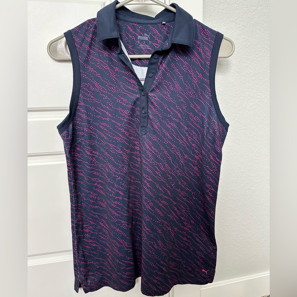 Women’s Puma Golf Polo - Navy with Pink Pattern